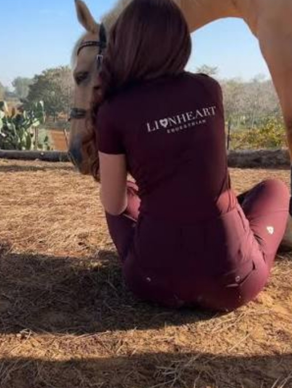 Lionheart Equestrian Short Sleeve Zip Riding Top Burgundy S